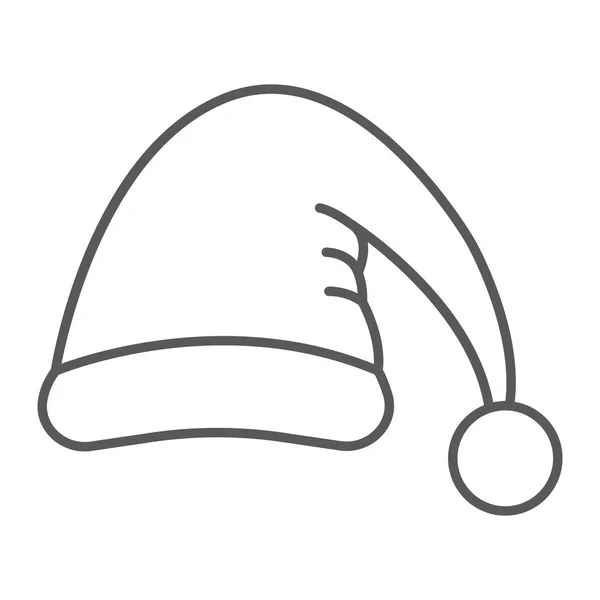 Chapeau Santas ligne mince icône, costume et nouvelle année, signe de chapeau Santa Claus, graphiques vectoriels, un motif linéaire sur un fond blanc . — Image vectorielle