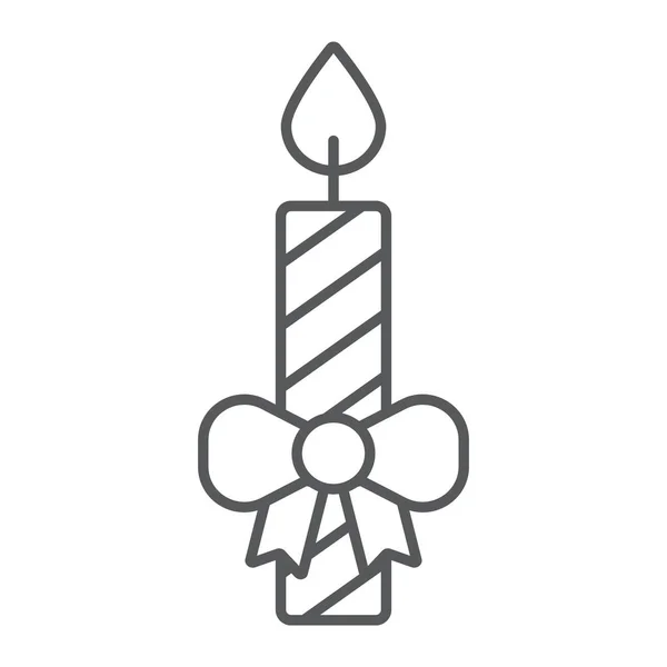 Candela natalizia icona linea sottile, natale e arredamento, segno a lume di candela, grafica vettoriale, un modello lineare su sfondo bianco . — Vettoriale Stock