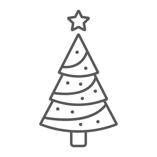 クリスマスツリーの細い線のアイコン、装飾と新年、モミの木の看板、ベクトルグラフィックス、白い背景に線形パターン. — ストックベクタ