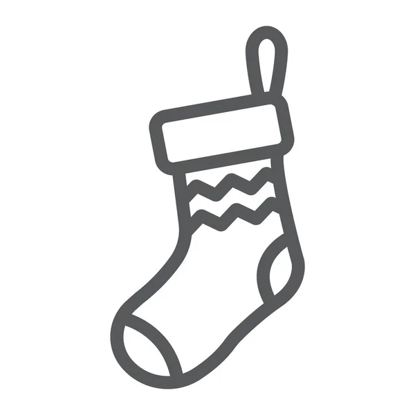 Icône de ligne de chaussette de Noël, décor et nouvel an, signe de bas de fête, graphiques vectoriels, un motif linéaire sur un fond blanc . — Image vectorielle