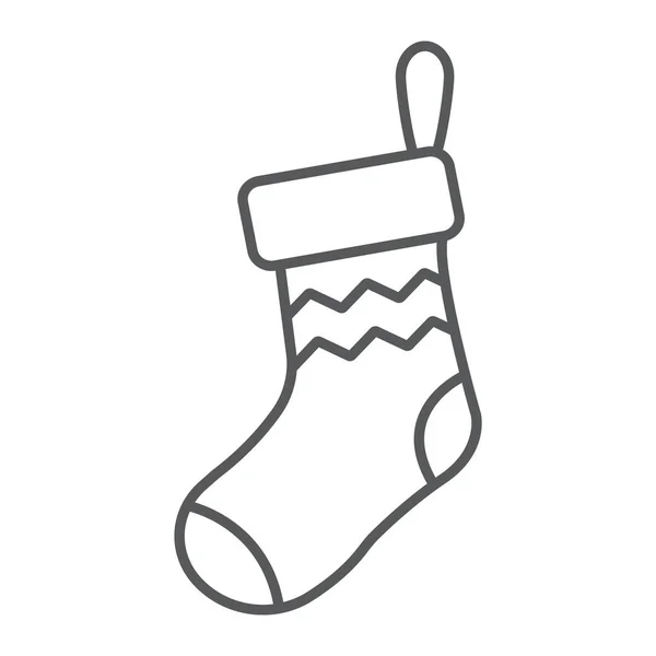 Chaussette de Noël ligne mince icône, décor et nouvelle année, signe de bas de fête, graphiques vectoriels, un motif linéaire sur un fond blanc . — Image vectorielle