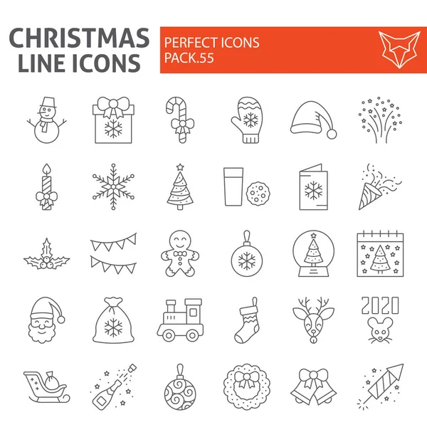 Conjunto de iconos de línea delgada de Navidad, colección de símbolos navideños, bocetos vectoriales, ilustraciones de logotipos, signos de año nuevo paquete de pictogramas lineales aislados sobre fondo blanco . — Vector de stock