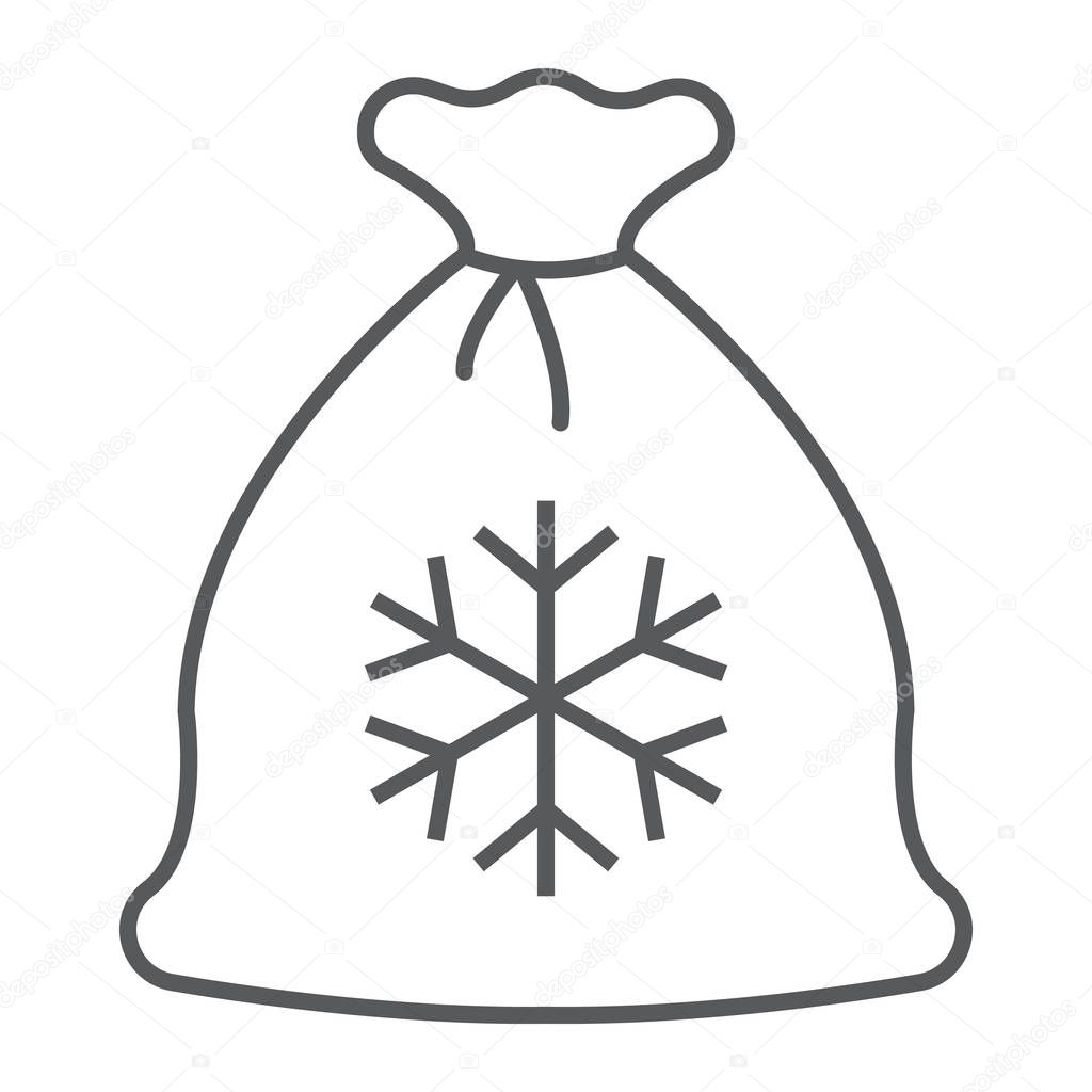Santa bag thin line icon, christmas and gift, christmas sack sign, vector graphics, a linear pattern on a white background, eps 10.