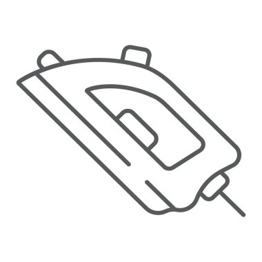 Demir ince çizgi simgesi, çamaşırhane ve temizlik, yumuşatma işareti, vektör grafikleri, beyaz arka plan üzerinde doğrusal bir desen.