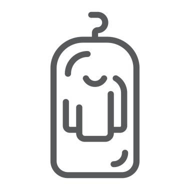 Giysi kapağı çizgi simgesi, giyim ve takım elbise, giyim işareti için depolama, vektör grafikler, beyaz bir arka plan üzerinde doğrusal bir desen.