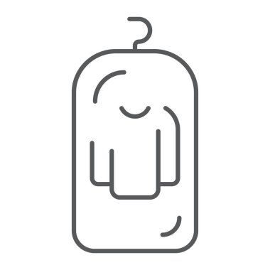 Giysiler ince çizgi simgesi, giyim ve takım elbise, giyim işareti için depolama, vektör grafikler, beyaz bir arka plan üzerinde doğrusal bir desen kapağı.