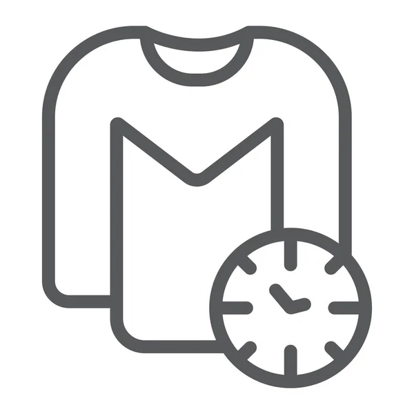 Icona della linea temporale di lavaggio, lavanderia e pulizie, segno di orologio e camicia, grafica vettoriale, un motivo lineare su sfondo bianco . — Vettoriale Stock