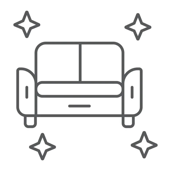 Schone sofa dunne lijn icoon, huis en wassen, meubilair schoonmaken teken, vector graphics, een lineair patroon op een witte achtergrond. — Stockvector