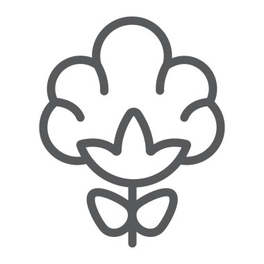 Pamuk çizgi simgesi, doğal ve bitki, tekstil malzeme işareti, vektör grafikleri, beyaz arka plan üzerinde doğrusal bir desen.