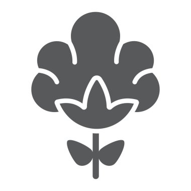 Pamuk glyph simgesi, doğal ve bitki, tekstil malzeme işareti, vektör grafik, beyaz bir arka plan üzerinde sağlam bir desen.