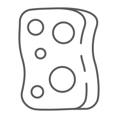 Sünger ince çizgi simgesi, çamaşır ve yıkama, bez işareti, vektör grafikleri, beyaz arka plan üzerinde doğrusal bir desen.