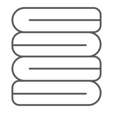 Katlanmış giysi ince çizgi simgesi, çamaşır ve yıkama, katlanmış havlu işareti, vektör grafik, beyaz bir arka plan üzerinde doğrusal bir desen.