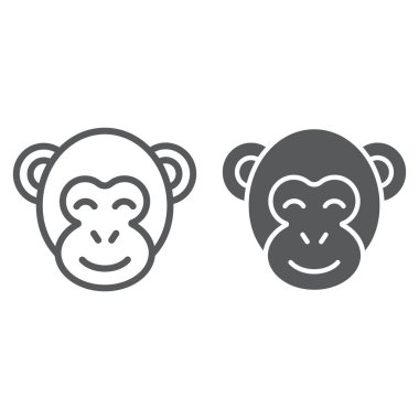 Monkey line and glyph icon, zoo and africa, animal sign, vector graphics, a linear pattern on a white background.