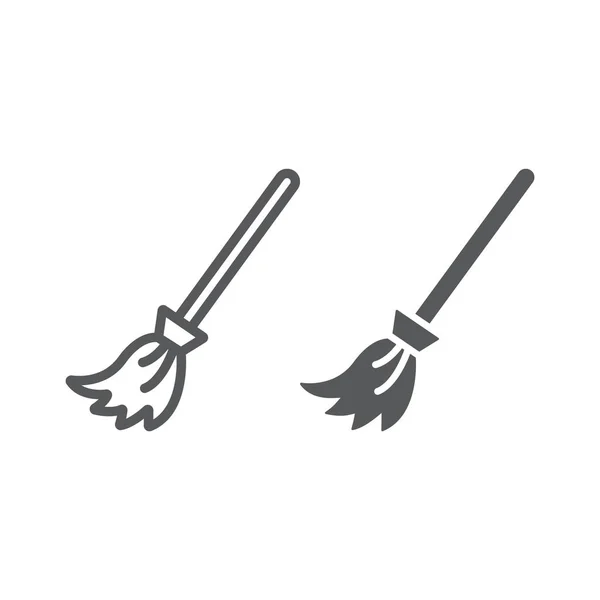 Witch broom line and glyph icon, halloween and magic, brush sign, vector graphics, a linear pattern on a white background. — 图库矢量图片
