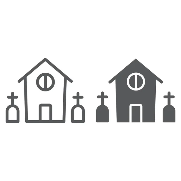 Ligne de maison d'horreur et icône de glyphe, Halloween et la maison, signe de construction effrayant, graphiques vectoriels, un motif linéaire sur un fond blanc . — Image vectorielle