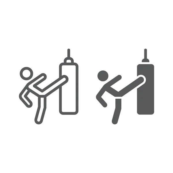 Thai fight line and glyph icon, training and boxer, boxing sign, vector graphics, a linear pattern on a white background. — 스톡 벡터