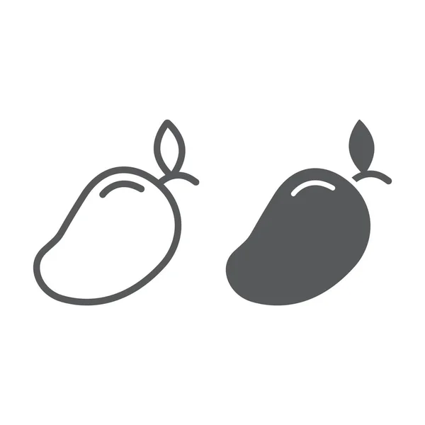 Línea de mango e icono de glifo, tropical y comida, signo de fruta, gráficos vectoriales, un patrón lineal sobre un fondo blanco . — Vector de stock