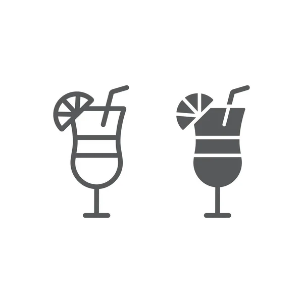 Línea de bebidas tropicales e icono de glifo, bebida y verano, signo de cóctel, gráficos vectoriales, un patrón lineal sobre un fondo blanco . — Vector de stock