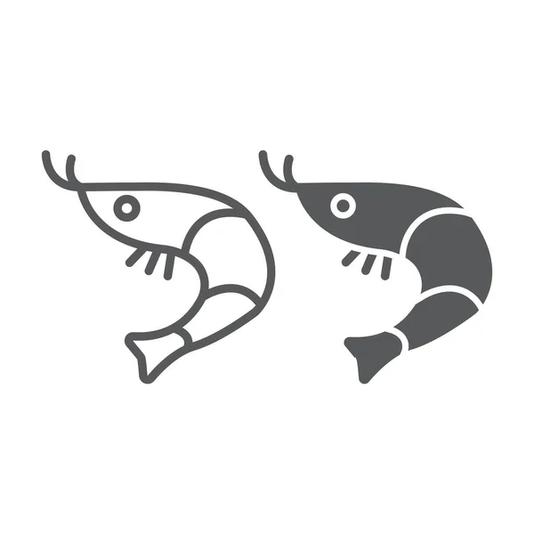 Ligne de crevettes et icône de glyphe, animal et mer, signe de nourriture de l'océan, graphiques vectoriels, un motif linéaire sur un fond blanc . — Image vectorielle