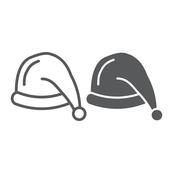 Ligne de chapeau de Père Noël et icône de glyphe, costume et nouvelle année, signe de chapeau de Père Noël, graphiques vectoriels, un motif linéaire sur un fond blanc . — Image vectorielle