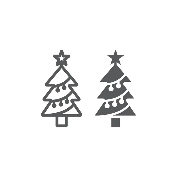 Christmas tree line and glyph icon, decor and new year, fir tree sign, vector graphics, a linear pattern on a white background. — ストックベクタ