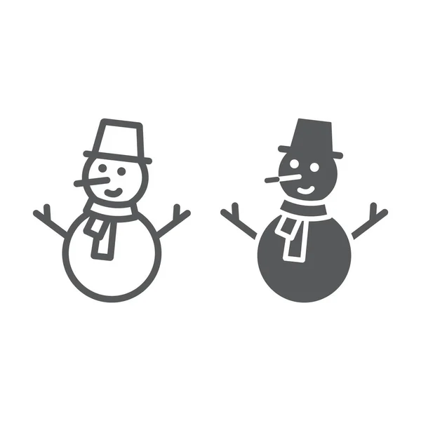 Sneeuwpop lijn en glyph icoon, Kerstmis en winter, sneeuw teken, vector graphics, een lineair patroon op een witte achtergrond. — Stockvector