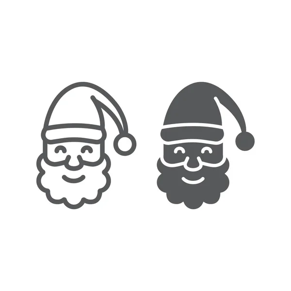Ligne du Père Noël et icône de glyphe, Noël et Nouvel An, signe de visage de personnage, graphiques vectoriels, un motif linéaire sur un fond blanc . — Image vectorielle
