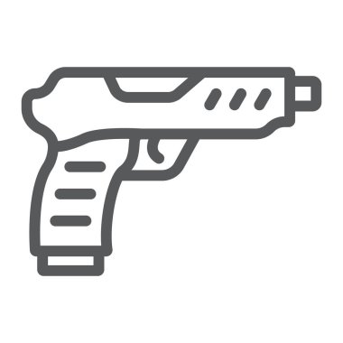 Tabanca çizgi simgesi, ordu ve ordu, silah işareti, vektör grafikleri, beyaz arka plan üzerinde doğrusal bir desen.