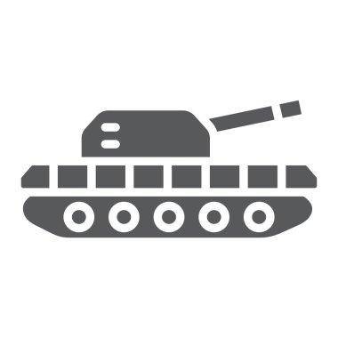 Ordu tank glyph simgesi, ordu ve kuvvet, armatür işareti, vektör grafik, beyaz bir arka plan üzerinde sağlam bir desen.