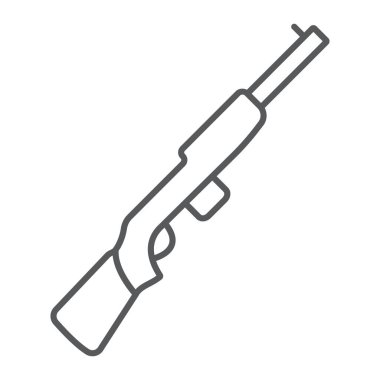 Tüfek karabina ince çizgi simgesi, ordu ve askeri, ateşli silah işareti, vektör grafik, beyaz bir arka plan üzerinde doğrusal bir desen.