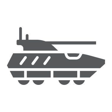 Zırhlı personel taşıyıcı glyph simgesi, ordu ve askeri, tank işareti, vektör grafikleri, beyaz arka plan üzerinde sağlam bir desen.