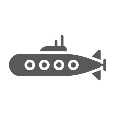 Askeri denizaltı glyph simgesi, deniz ve askeri, ordu alt işareti, vektör grafik, beyaz bir arka plan üzerinde sağlam bir desen.