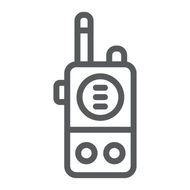 Walkie talkie çizgi simgesi, iletişim ve askeri, taşınabilir radyo işareti, vektör grafikleri, beyaz arka plan üzerinde doğrusal bir desen.