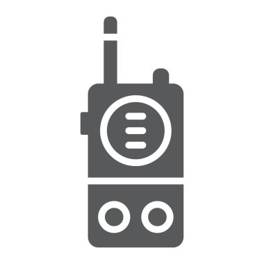 Walkie talkie glyph simgesi, iletişim ve askeri, taşınabilir radyo işareti, vektör grafikleri, beyaz arka plan üzerinde sağlam bir desen.