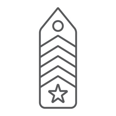 Askeri chevron ince çizgi simgesi, üniforma ve amblem, ordu rozeti işareti, vektör grafikler, beyaz bir arka plan üzerinde doğrusal bir desen.