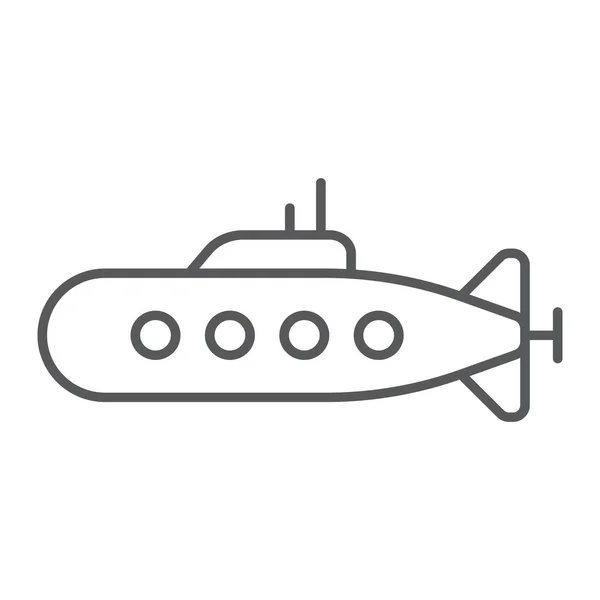 Icono de línea delgada submarina militar, marina y militar, signo secundario del ejército, gráficos vectoriales, un patrón lineal sobre un fondo blanco . — Vector de stock