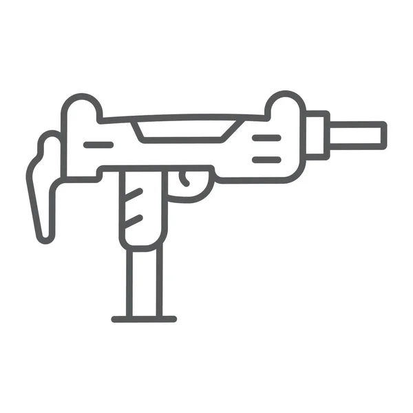 Uzi pistolet cienka ikona linii, Armia i wojsko, znak maszynowy pistolet, grafika wektorowa, liniowy wzór na białym tle. — Wektor stockowy