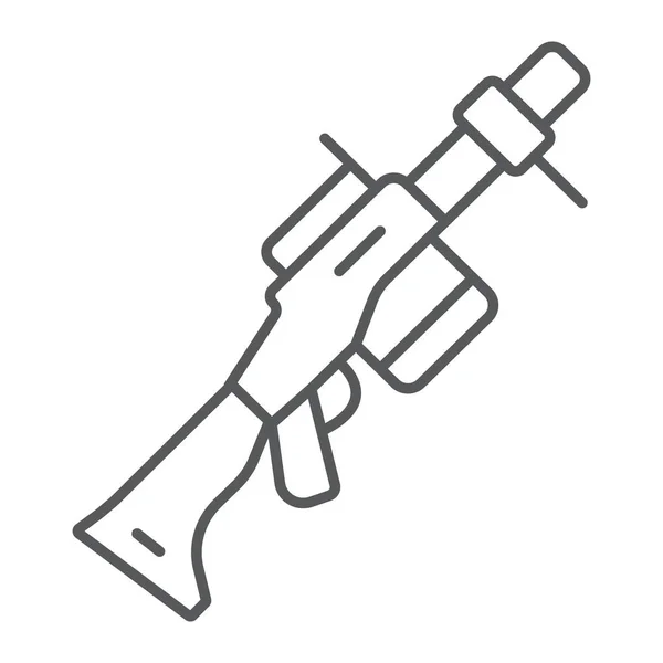 Lanzagranadas icono de línea delgada, arma y cohete, signo bazooka, gráficos vectoriales, un patrón lineal sobre un fondo blanco . — Vector de stock