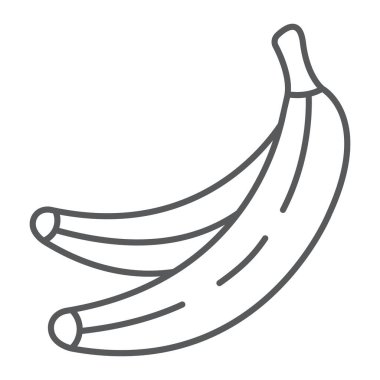 Muz ince çizgi simgesi, meyve ve sebze, tropikal meyve işareti, vektör grafikleri, beyaz arkaplanda doğrusal desen.