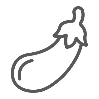 Patlıcan çizgisi simgesi, meyve ve sebze, market işareti, vektör grafikleri, beyaz arkaplan üzerinde doğrusal desen.