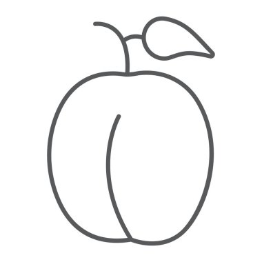 Erik ince çizgi simgesi, meyve ve organik, sağlıklı besin işareti, vektör grafikleri, beyaz arkaplanda doğrusal desen.