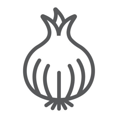Soğan çizgisi simgesi, organik ve sebze, vejetaryen besin işareti, vektör grafikleri, beyaz arka grond üzerinde doğrusal desen.