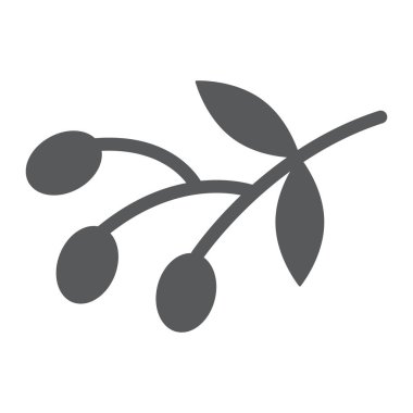 Zeytin sembolü, yiyecek ve sebze, zeytin dalı işareti, vektör grafikleri, beyaz arka grond üzerinde katı bir desen.