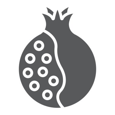 Nar sembolü, yiyecek ve meyve, vitamin işareti, vektör grafikleri, beyaz arka gron üzerinde katı bir desen.