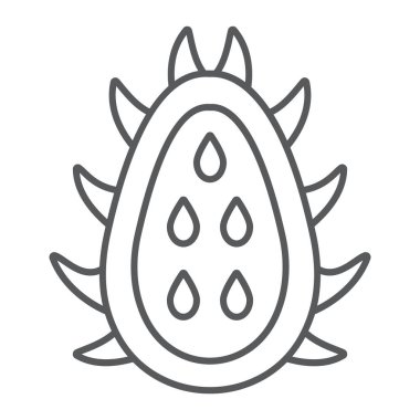 Pitaya ince çizgi ikonu, yiyecek ve egzotik, tropikal meyve işareti, vektör grafikleri, beyaz arka planda doğrusal desen.