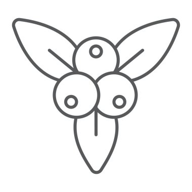 Ardıç dutu ince çizgi simgesi, dal ve büyüme, bitki işareti, vektör grafikleri, beyaz arka grond üzerinde doğrusal desen.