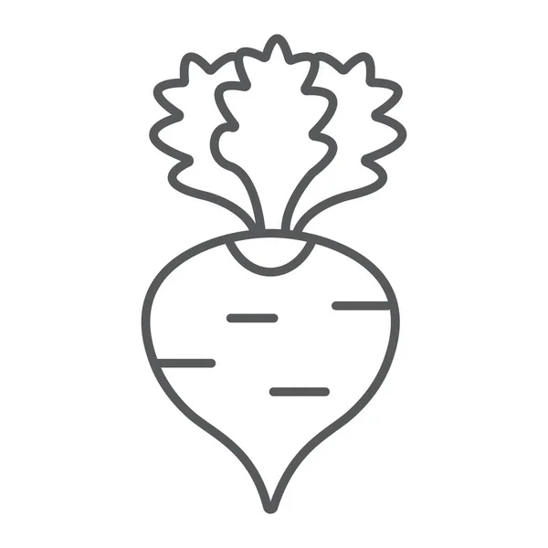 Icono de línea delgada de rábano, frutas y verduras, signo de remolacha, gráficos vectoriales, un patrón lineal sobre un fondo blanco . — Vector de stock