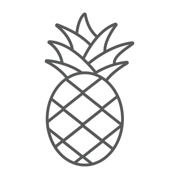 Ananas ince çizgi simgesi, meyve ve yiyecek, tropikal meyve işareti, vektör grafikleri, beyaz arkaplanda doğrusal desen.