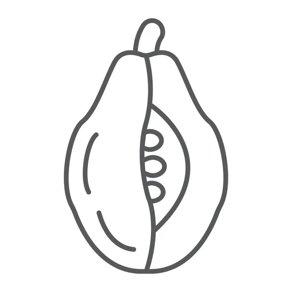 Papaya icono de línea delgada, alimentos y vitaminas, signo de fruta exótica, gráficos vectoriales, un patrón lineal en un fondo blanco . — Vector de stock