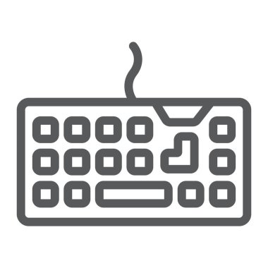 Klavye çizgisi simgesi, teknoloji ve aygıt, tuş takımı işareti, vektör grafikleri, beyaz arkaplan üzerinde doğrusal desen.